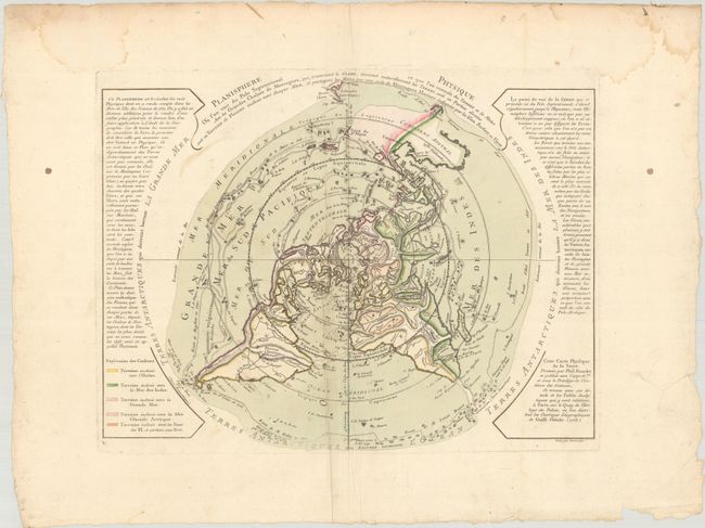 Planisphere Physique ou l'on voit du Pole Septentrional ce que l'on Connoit de Terres et de Mers...