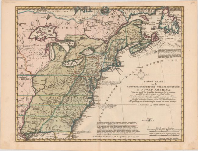 Nieuwe Kaart van de Grootbrittannische Volkplantingen in Noord America waar in Tevens de Fransche Bezittingen en de Landen...