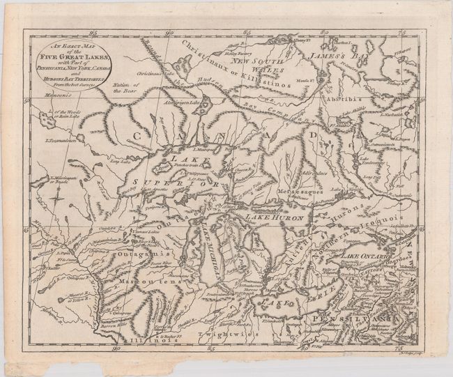 An Exact Map of the Five Great Lakes, with Part of Pensilvania, New York, Canada and Hudsons Bay Territories. From the Best Surveys