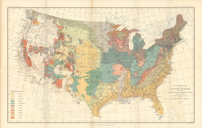 Reconnoissance Map of the United States Showing the Distribution of the Geologic System So Far as Known... [in] Fourteenth Annual Report of the Director of the Untied States Geological Survey...