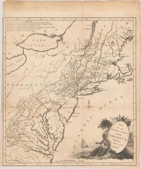 Map for the Interior Travels Through America, Delineating the March of the Army