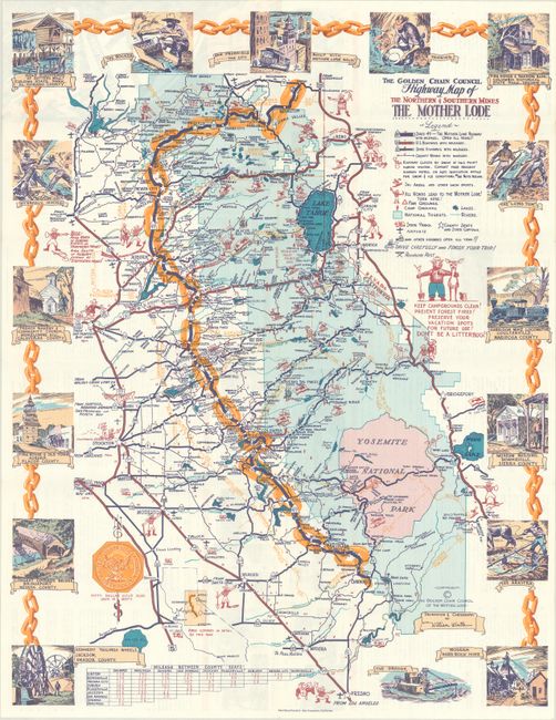 The Golden Chain Council Highway Map of the Northern & Southern Mines - The Mother Lode