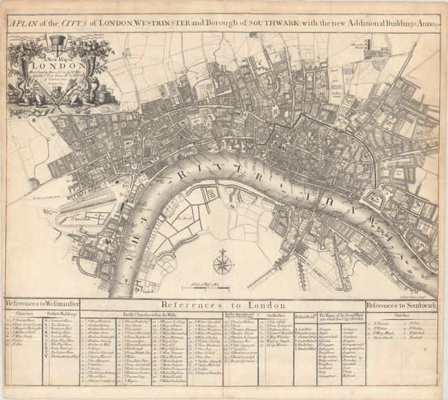 A New Map of London Most Humbly Inscrib'd to the Rt. Worshipfull Sr. Peter Delme Kt. & Aldermn of London