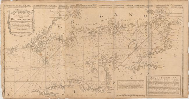 A New Chart of the British Channel Extending from North Foreland, to Scilly Isles &c. on the English Shore; and from Dunkirk to Ushent, on the French...