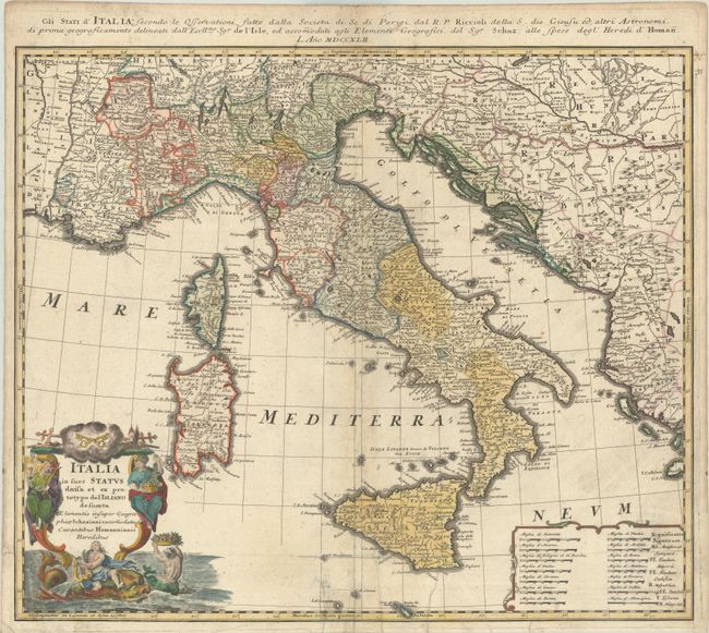 Italia in suos Status Divisa et ex Prototypo del Isliano Desumta Elementis Insuper Geographiae Schazianis Accomodata