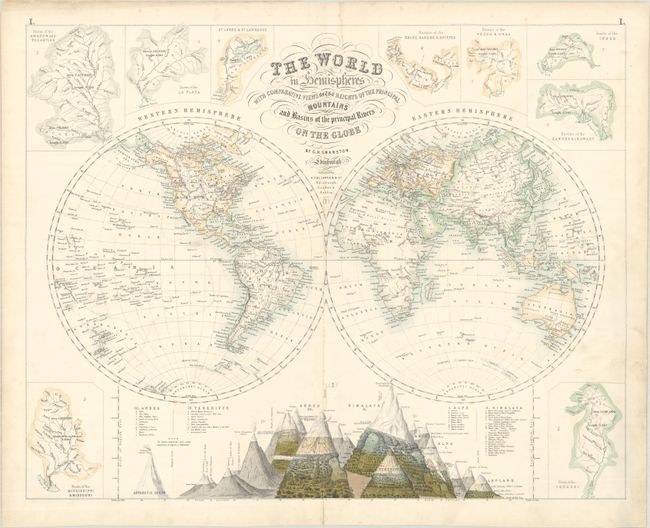 The World in Hemispheres with Comparative Views of the Heights of the Principal Mountains and Basins of the Principal Rivers on the Globe