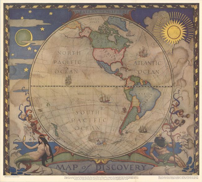 [Lot of 5] Western Hemisphere - Map of Discovery [and] Eastern Hemisphere - Map of Discovery [and] The Discoverer [and] Beyond Uncharted Seas Columbus Finds a New World... [and] Through Pathless Skies to the North Pole...