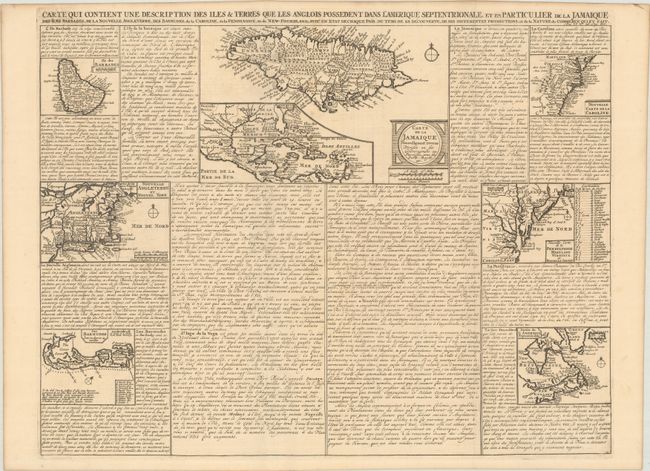 Carte qui Contient une Description des Iles & Terres que les Anglois Possedent dans l'Amerique Septentrionale, et en Particulier de la Jamaique...