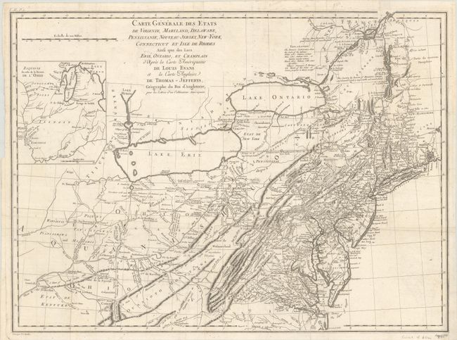 Carte Generale des Etats de Virginie, Maryland, Delaware, Pensilvanie, Nouveau-Jersey, New-York, Connecticut et Isle de Rhodes Ainsi que des Lacs Erie, Ontario, et Champlain...