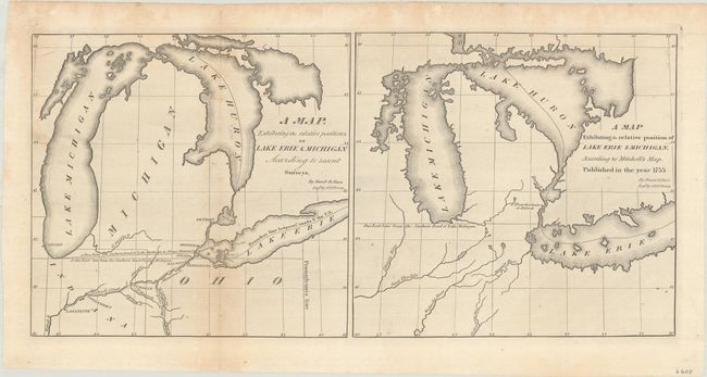 [Lot of 2] A Map, Exhibiting the Relative Positions, of Lake Erie & Michigan According to Recent Surveys [on sheet with] A Map Exhibiting the Relative Position of Lake Erie & Michigan, According to Mitchell's Map... [and] Michigan and the Great Lakes