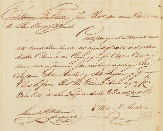 [2 Private Land Sales in Austin's Colony - Each Signed by Stephen F. Austin]