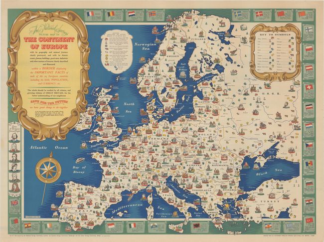 The National Savings Picture Map of the Continent of Europe with Its Geography and Natural Features Clearly Portrayed...