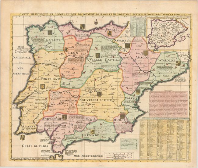 Carte Historique et Geographique des Royaumes d Espagne et de Portugal Divises Selon Leurs Royames et Provinces