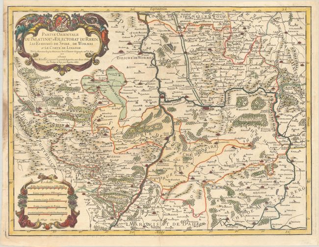 Partie Orientale du Palatinat, et Eslectorat du Rhein. Les Evesches de Spire, de Wormes et le Comte de Linange...