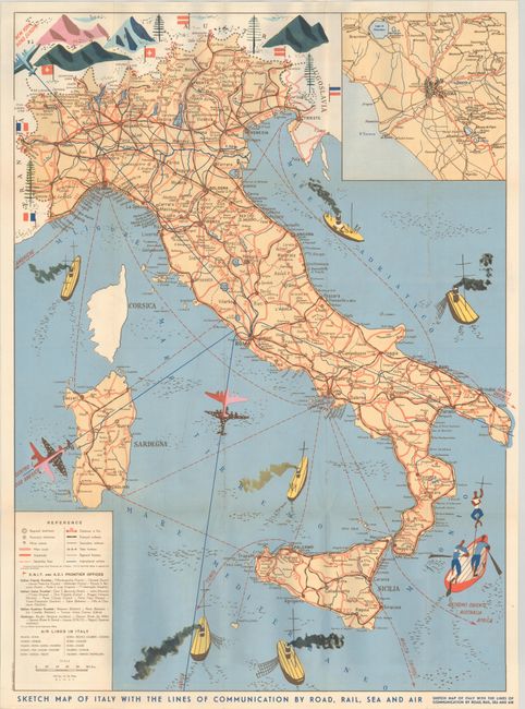 Sketch Map of Italy with the Lines of Communication by Road, Rail, Sea and Air