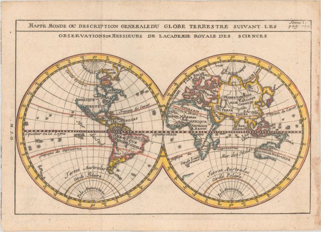 Mappe Monde ou Description Generale du Globe Terrestre Suivant les Observations de Messieurs de Lacademie Royale des Sciences