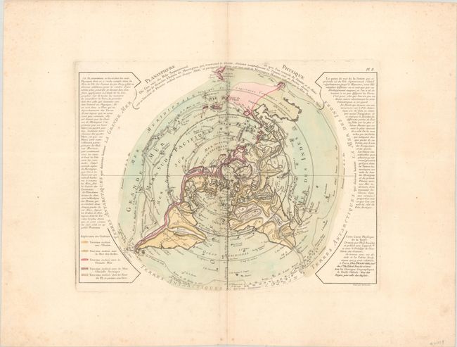 Planisphere Physique ou l'on voit du Pole Septentrional ce que l'on Connoit de Terres et de Mers avec les Grandes Chaines de Montagnes...