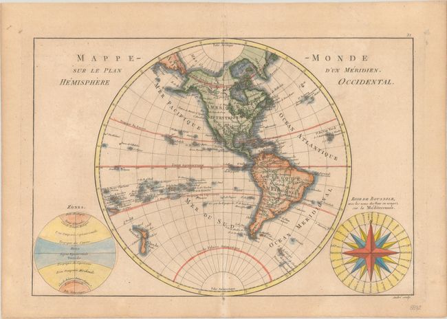 Mappe-Monde sur le Plan d'un Meridien, Hemisphere Occidental