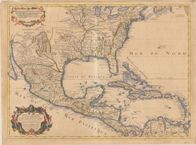 Carte du Mexique et de la Floride des Terres Angloises et des Isles Antilles du Cours et des Environs de la Riviere de Mississipi...