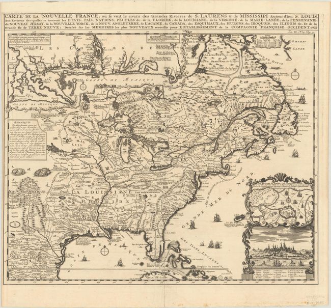 Carte de la Nouvelle France, ou se voit le Cours des Grandes Rivieres de S. Laurens & de Mississipi Aujour d'hui S. Louis, aux Environs des-quelles se Trouvent les Etats, Pais, Nations, Peuples &c...