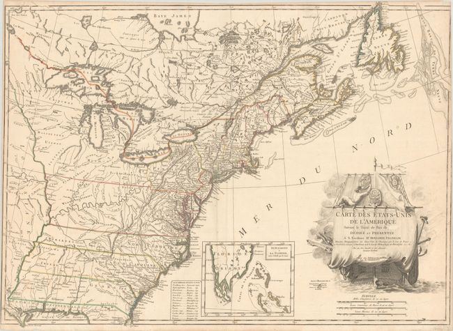 Carte des Etats-Unis de l'Amerique Suivant le Traite de Paix de ... Dediee et Presentee a S. Excellence Mr. Benjamin Franklin...