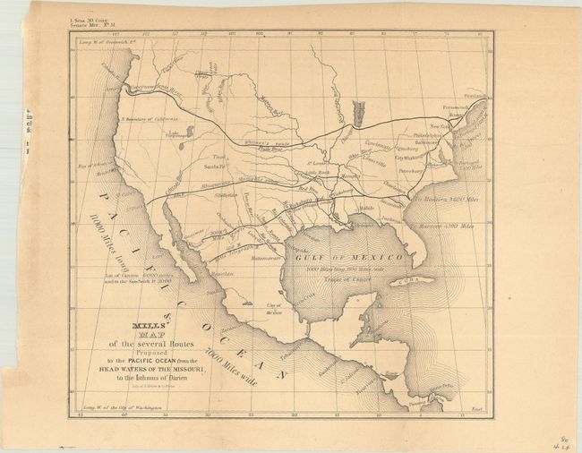 Mills' Map of the Several Routes Proposed to the Pacific Ocean from the Head Waters of the Missouri, to the Isthmus of Darien