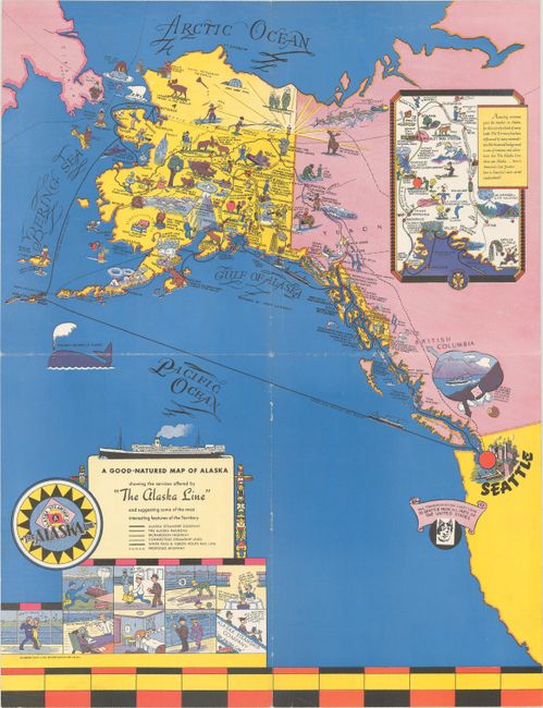 [Lot of 2] A Good-Natured Map of Alaska Showing the Services Offered by 