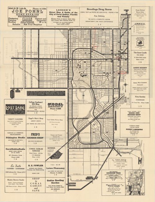 Larson's Street Map & Guide of the City of Coral Gables, Florida and Vicinity Showing Points of Interest, Bridle Paths, Golf Courses, Mail Collection Boxes, Etc.
