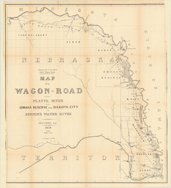 Map of the Wagon-Road from Platte River via Omaha Reserve and Dakota City to Running Water River