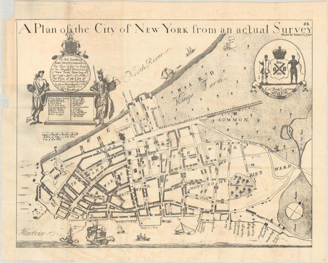 [Lot of 2] A Plan of the City of New York from an Actual Survey Made by James Lyne [and] Plan & Location of the Great Pier for the North River Also the Soundings of That River...