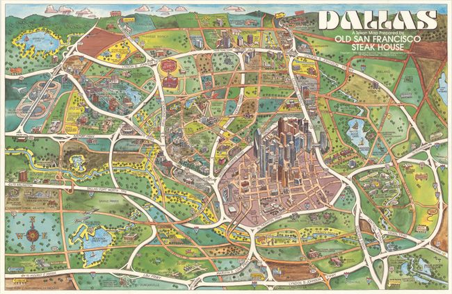 Dallas - A Texan Map Prepared by Old San Francisco Steak House