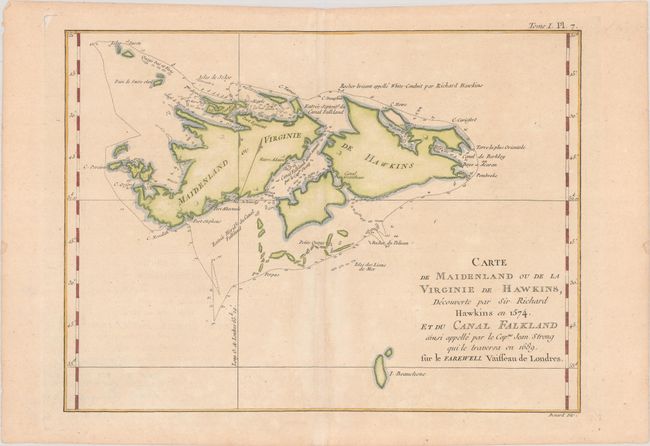 [Lot of 2] Carte de Maidenland ou de la Virginie de Hawkins, Decouverte par Sir Richard Hawkins en 1573, et du Canal Falkland... [and] Carte des Decouvertes Faites dans l'Ocean Atlantique du Sud, sur le Vaisseau du Roi la Resolution...