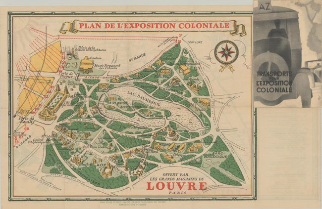 Plan de l'Exposition Coloniale [on verso] Lignes d'Autobus & Metro Desservant les Grands Magasins du Louvre & l'Exposition Coloniale