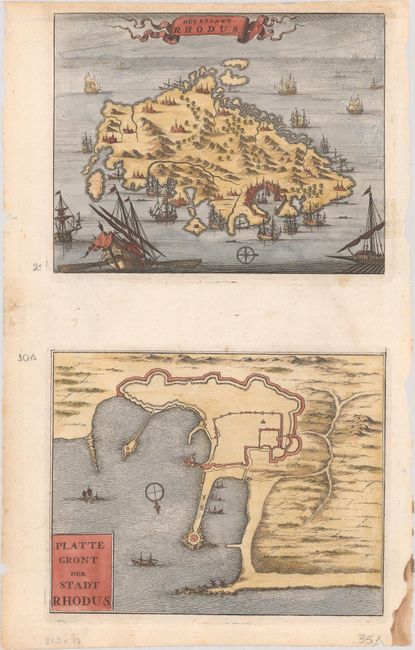[Lot of 3] Hey Eylant Rhodus [on sheet with] Platte Gront der Stadt Rhodus [and] Harbour of Rhodes [and] Scene in the Strada Mercanti, Malta