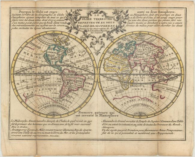 Le Globe Terrestre Represente en Deux Plans-Hemispheres Dressee sur les Observations de Mrs. de l'Academie Royale des Sciences