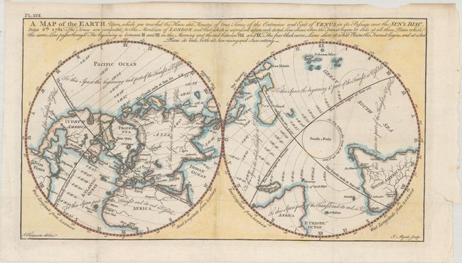 A Map of the Earth, Upon Which are Marked the Hours and Minutes of True Times of the Entrance and Exit of Venus in its Passage over the Sun's Disc, June 6th. 1761...
