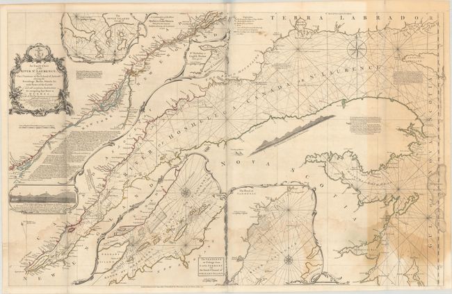 An Exact Chart of the River St. Laurence, from Fort Frontenac to the Island of Anticosti Shewing the Soundings, Rocks, Shoals &c with Views of the Lands and All Necessary Instructions for Navigating that River to Quebec...