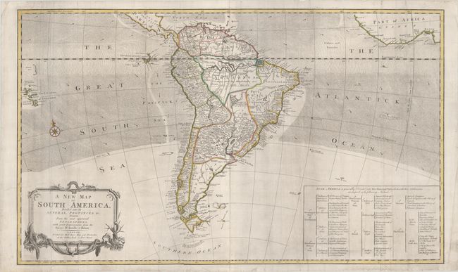A New Map of South America, Divided Into Its Several Provinces &c, Drawn from the Most Approved Geographers, with Improvements from the Sieurs D'Anville & Robert