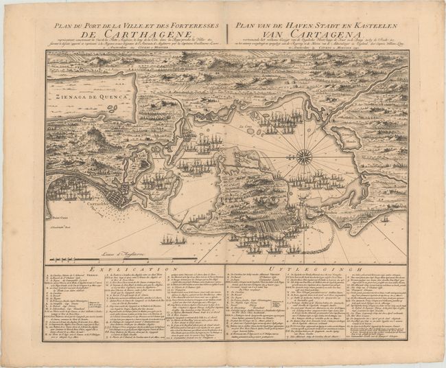 Plan du Port de la Ville, et des Forteresses de Carthagene... / Plan van de Haven, Stadt en Kasteelen van Cartagena...