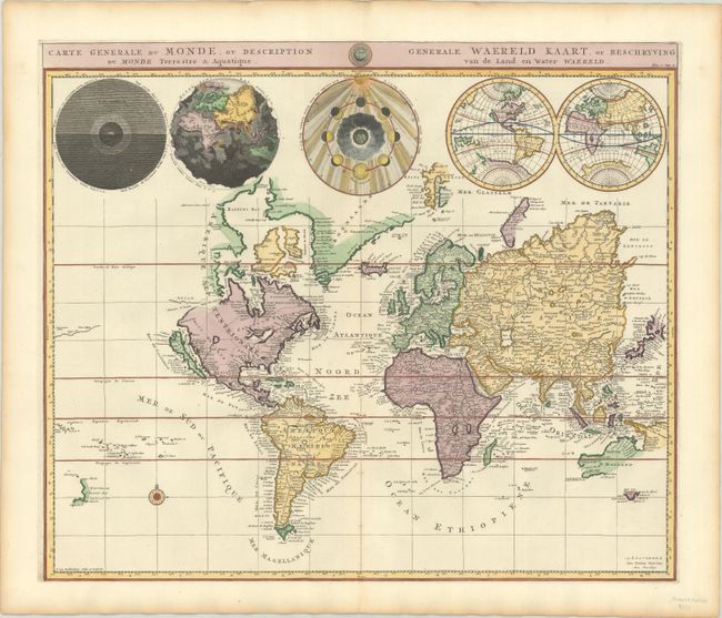 Carte Generale du Monde, ou Description du Monde Terrestre & Aquatique / Generale Waereld Kaart, of Beschryving van de Land en Water Waereld