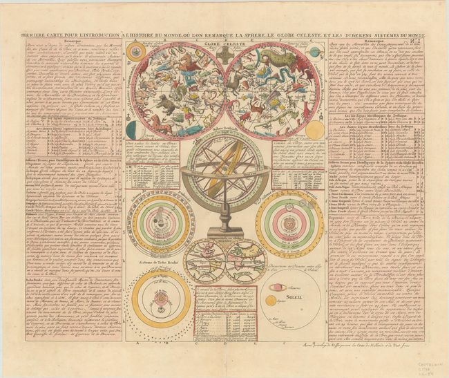 Premiere Carte pour l'Introduction a l'Histoire du Monde, ou l'on Remarque la Sphere, le Globe Celeste, et les Differens Sistemes du Monde