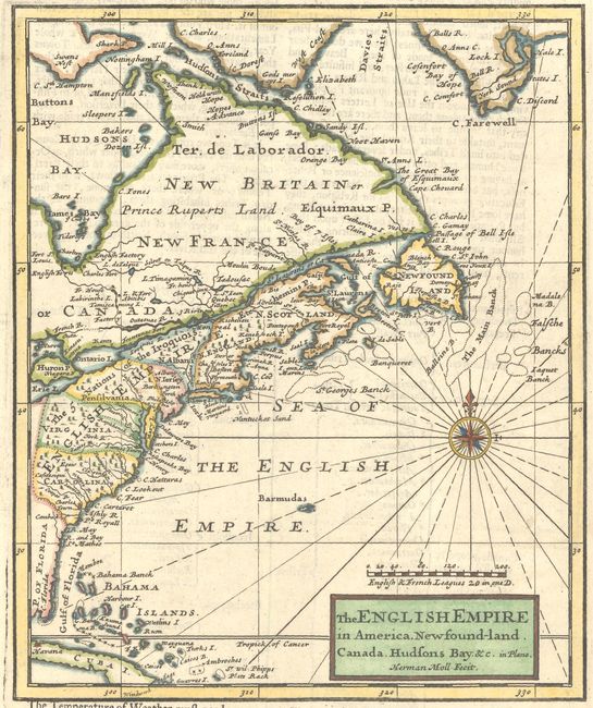 The English Empire in America, Newfound-land. Canada. Hudsons Bay. &c in Plano