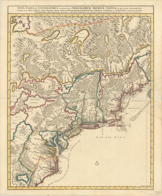 Nova Tabula Geographica Complectens Borealiorem Americae Partem; in qua Exacte Delineatae sunt Canada sive Nova Francia, Nova Scotia, Nova Anglia, Novum Belgium, Pensylvania, Virginia, Carolina, et Terra Nova...