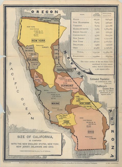 Size of California, as Compared with the New England States, New York, New Jersey, Delaware and Ohio