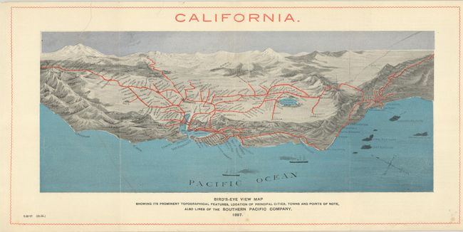 California. Bird's-Eye View Map Showing Its Prominent Topographical Features, Location of Principal Cities, Towns and Points of Note, Also Lines of the Southern Pacific Company