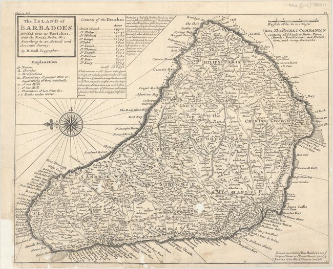 The Island of Barbadoes. Divided into Its Parishes, with the Roads, Paths, &c...