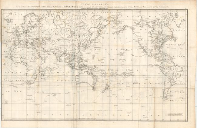 Carte Generale Offrant les Decouvertes Faites par le Capitaine Jacques Cook dans ce Voyage ey dans les Deux Voyages Precedens; Ainsi que la Route des Vaisseaux qu'il Commandoit