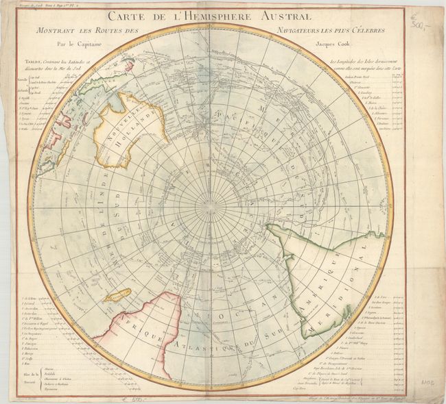 Carte de l'Hemisphere Austral Montrant les Routes des Navigateurs les Plus Celebres par le Capitaine Jacques Cook