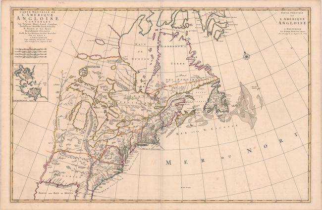 Carte Nouvelle de l'Amerique Angloise Contenant la Virginie, Mary-Land, Caroline, Pensylvania Nouvelle Iorck. N: Iarsey N: France, et les Terres Nouvellement Decouerte...