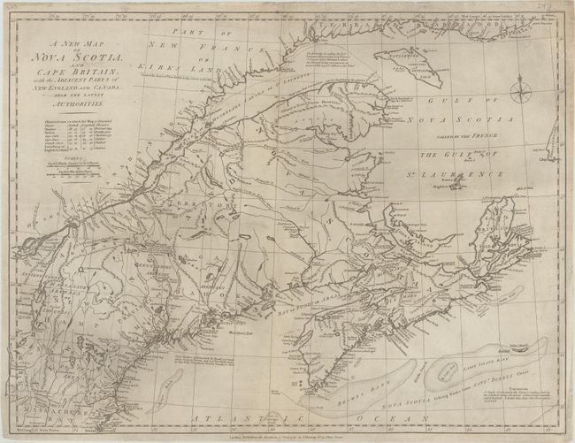 A New Map of Nova Scotia, and Cape Britain, with the Adjacent Parts of New England and Canada, from the Latest Authorities